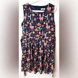 LA Soul Fiesta Llama Print A-Line Women’s Dress XL Colorful Funky Pockets Lined